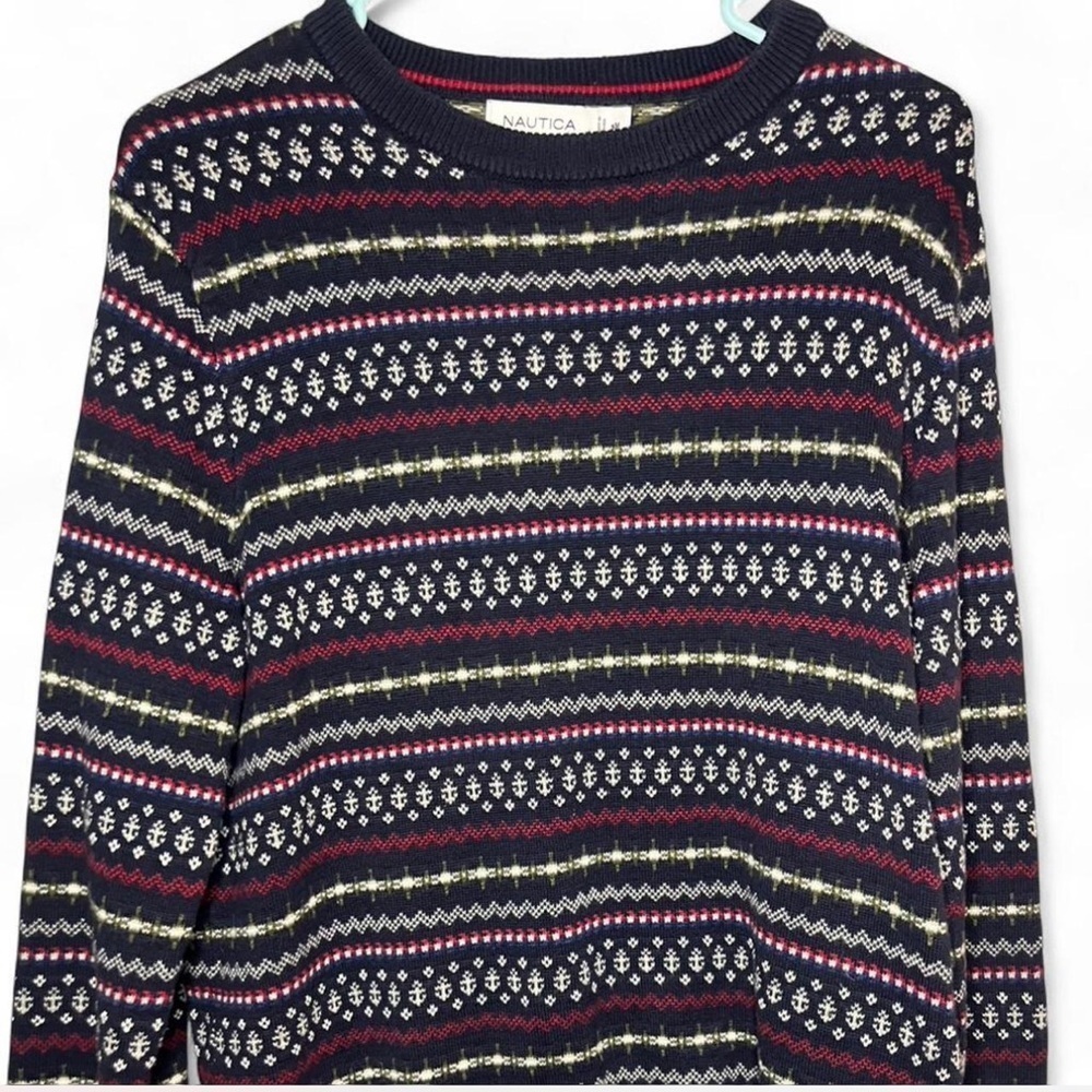 Nautica Fair Isle Knit Sweater – Navy Multicolor Crewneck (Men’s)